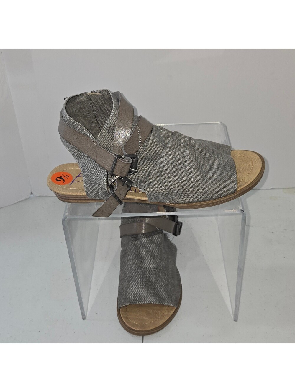 Blowfish Malibu Womens 9.5 Grey Canvas Strappy Ankle Bootie Sandals Zip